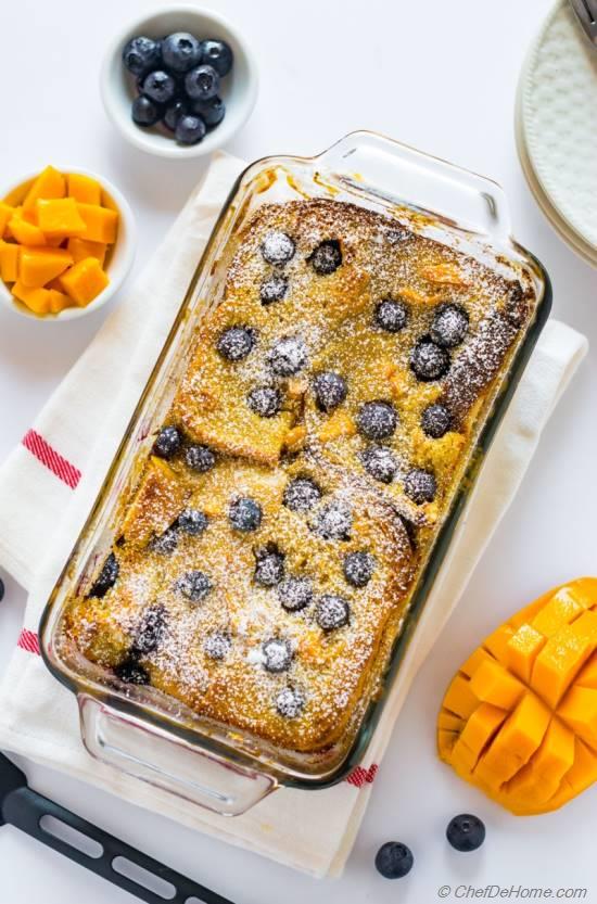 Mango Blueberry Bread Pudding Recipe