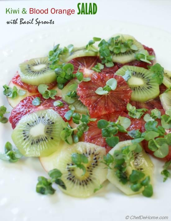 Kiwi, Apple & Blood Orange Salad with Basil Sprouts Recipe