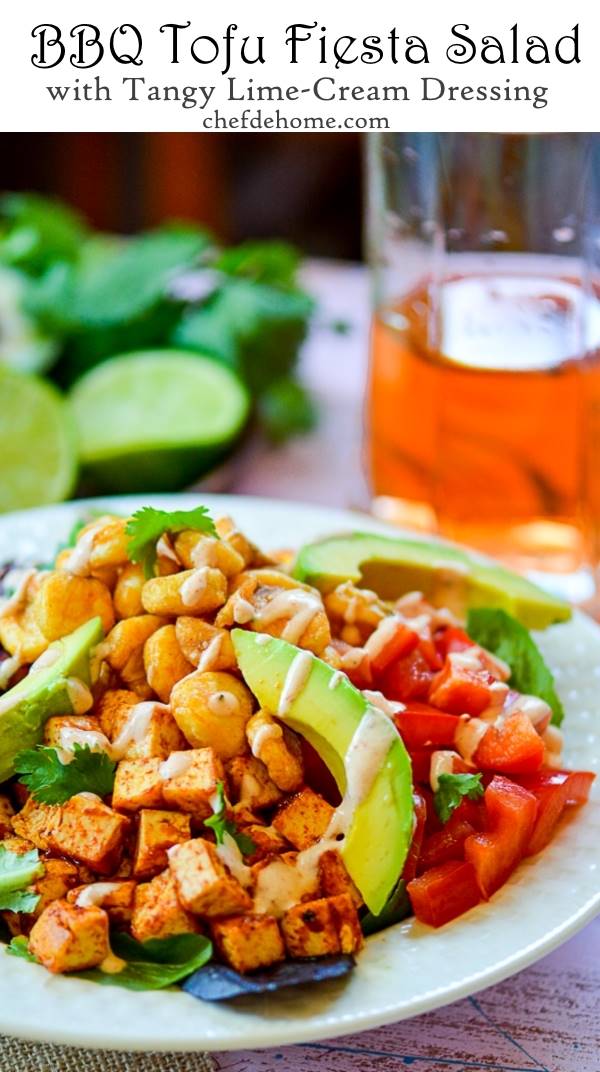 BBQ Tofu Fiesta Salad with Tangy Lime-Cream Dressing