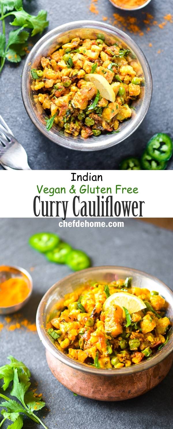Curry Cauliflower - Vegan and Gluten Free - Great for veggies tacos or vegetarian side with Indian Bread | chefdehome.com