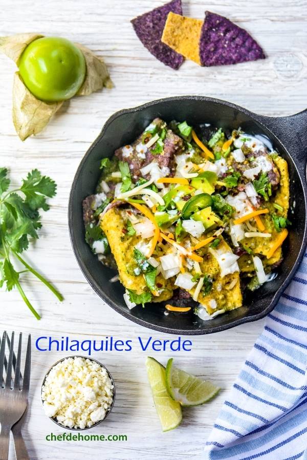 Breakfast Chilaquiles Verde - Roasted Tomatillos Salsa