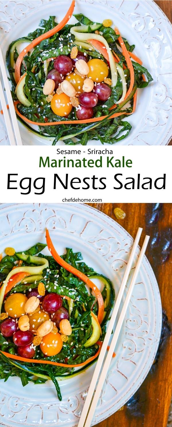 Sesame Sriracha Marinated Kale (Egg Nests) Salad Recipe