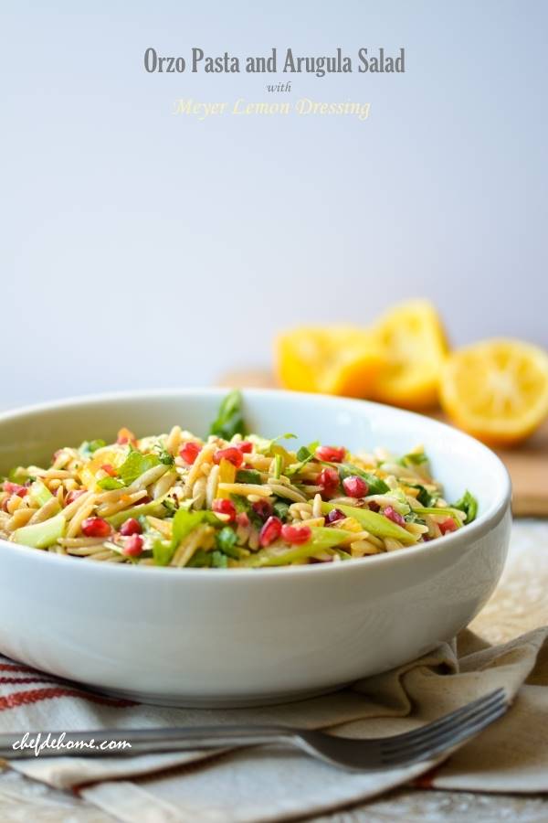 Vegan Orzo Pasta Salad with Arugula and Meyer Lemon Dressing