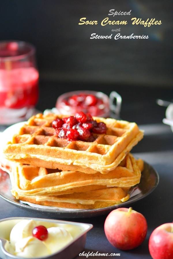 Spiced Sour Cream Waffles with Stewed Cranberries