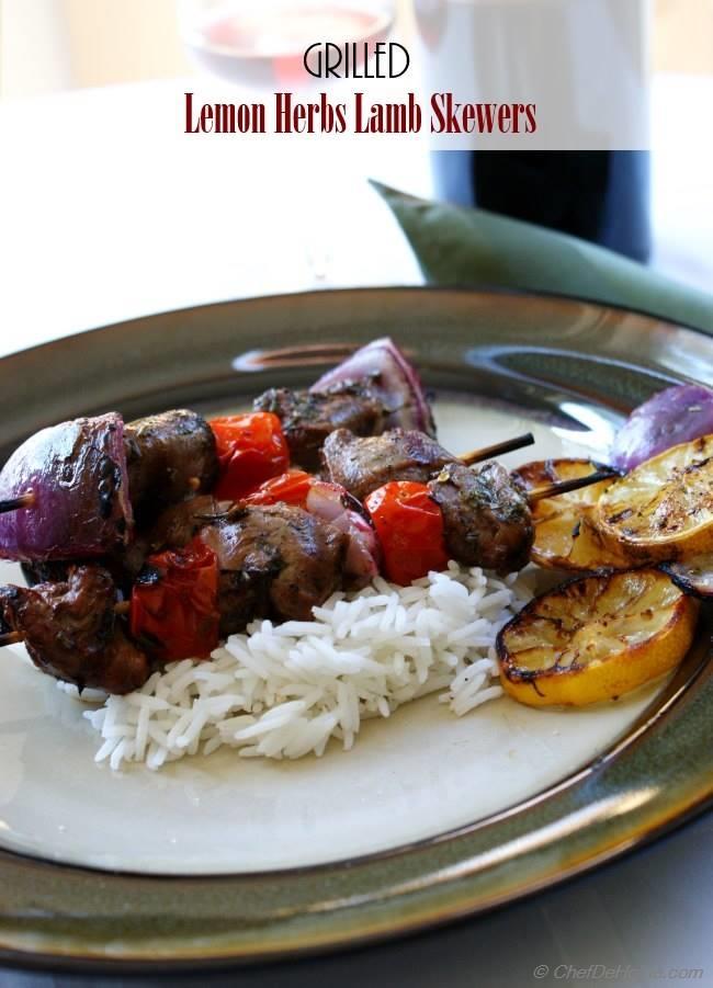 Grilled Lemon Herbs Lamb Skewers