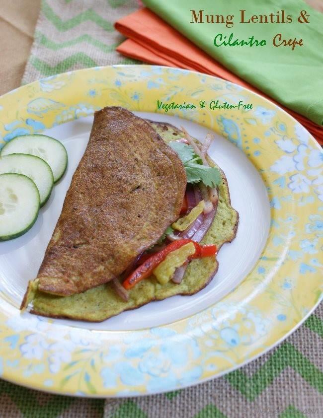 Go-Green Mung Lentils, Cilantro-Jalapeno Breakfast Crepes