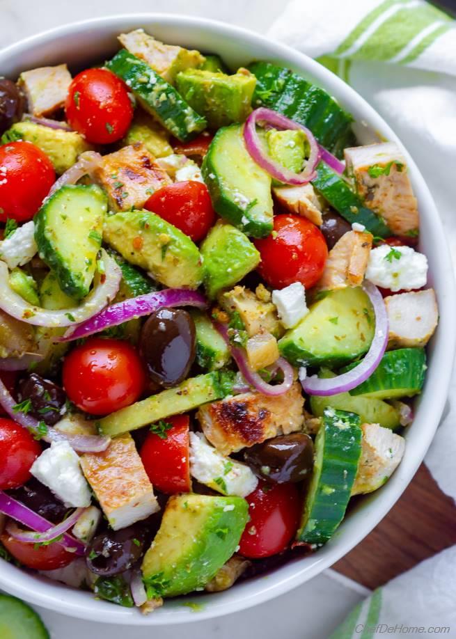 Greek Chicken Cucumber Avocado Salad Recipe | ChefDeHome.com