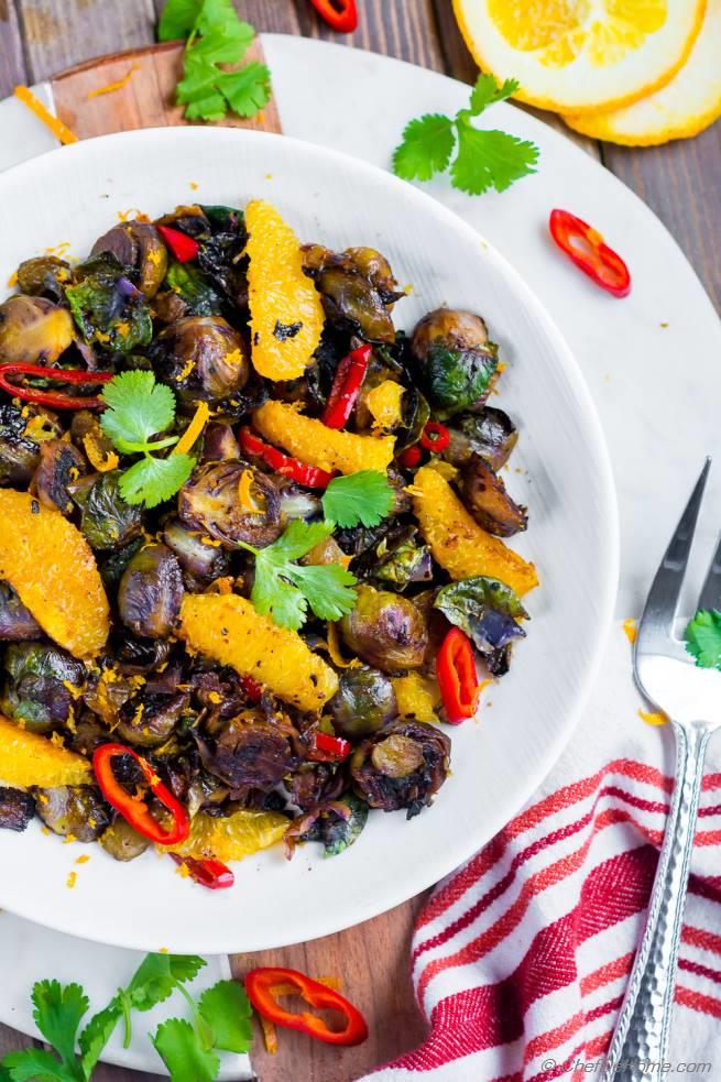 Skillet Roasted Brussel Sprouts with OrangeSoy Glaze Recipe