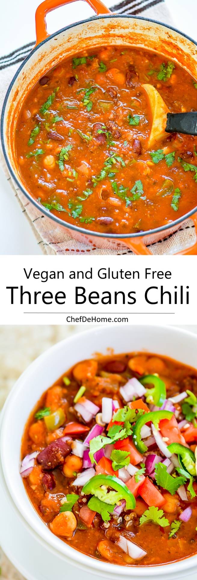 Easy Vegetarian Three Beans Chili with Chickpeas Recipe