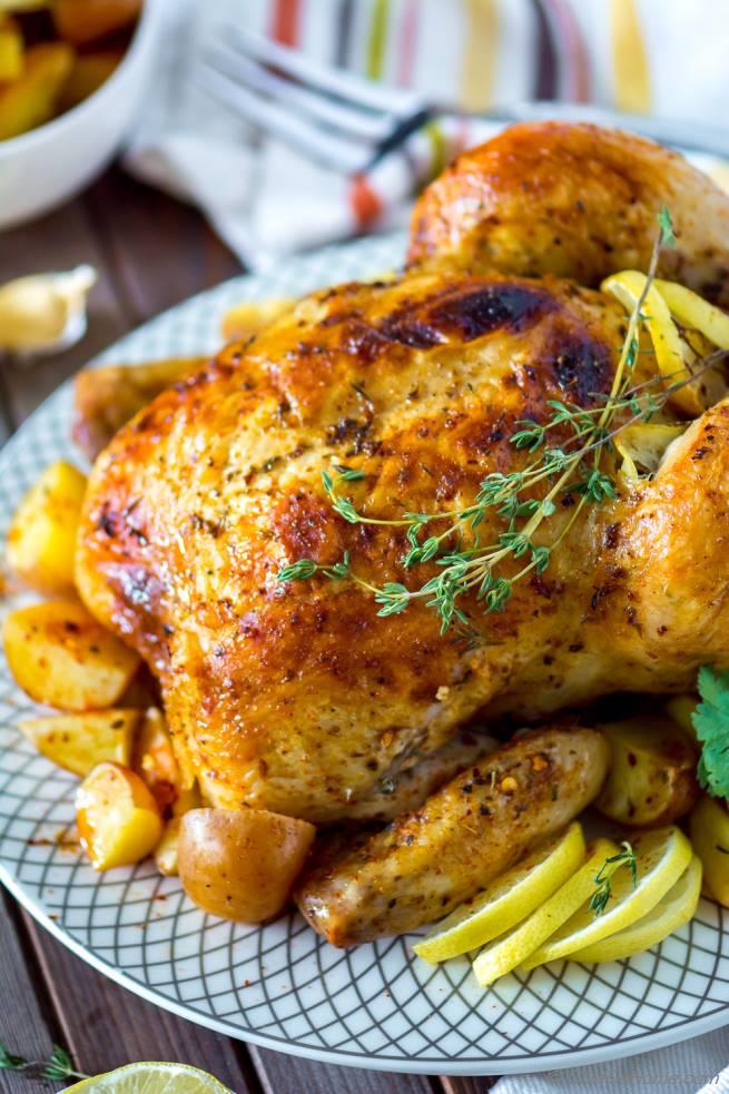 Oven Roasted Whole Chicken with Lemon and Thyme Recipe | ChefDeHome.com