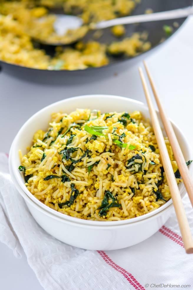 Vegan Tofu Scramble Kale Fried Rice Recipe