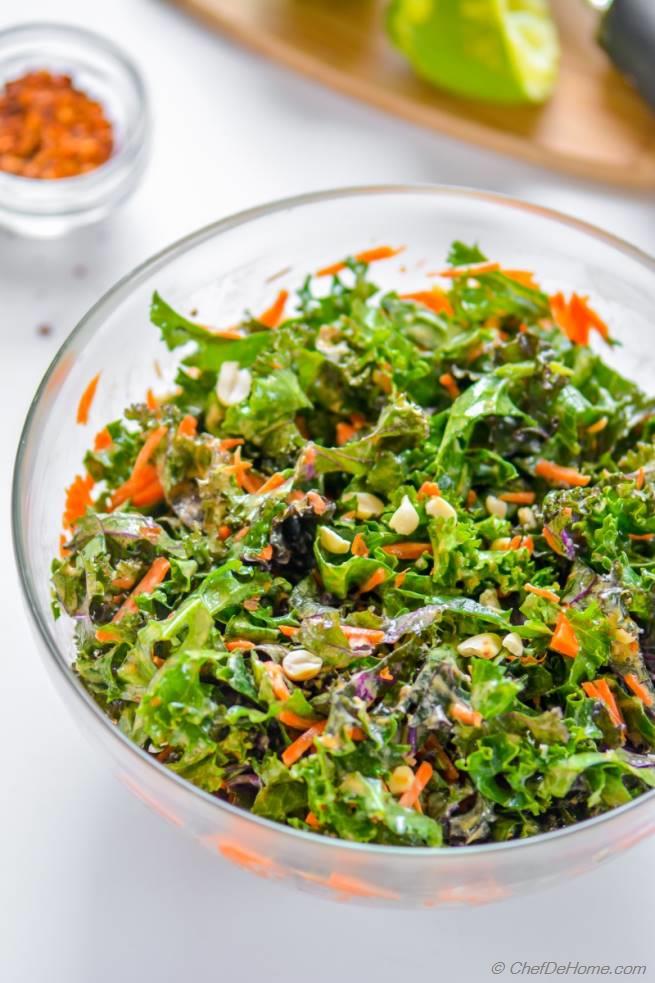 Kale and Carrots Salad with Chili Lime Peanut Dressing Recipe