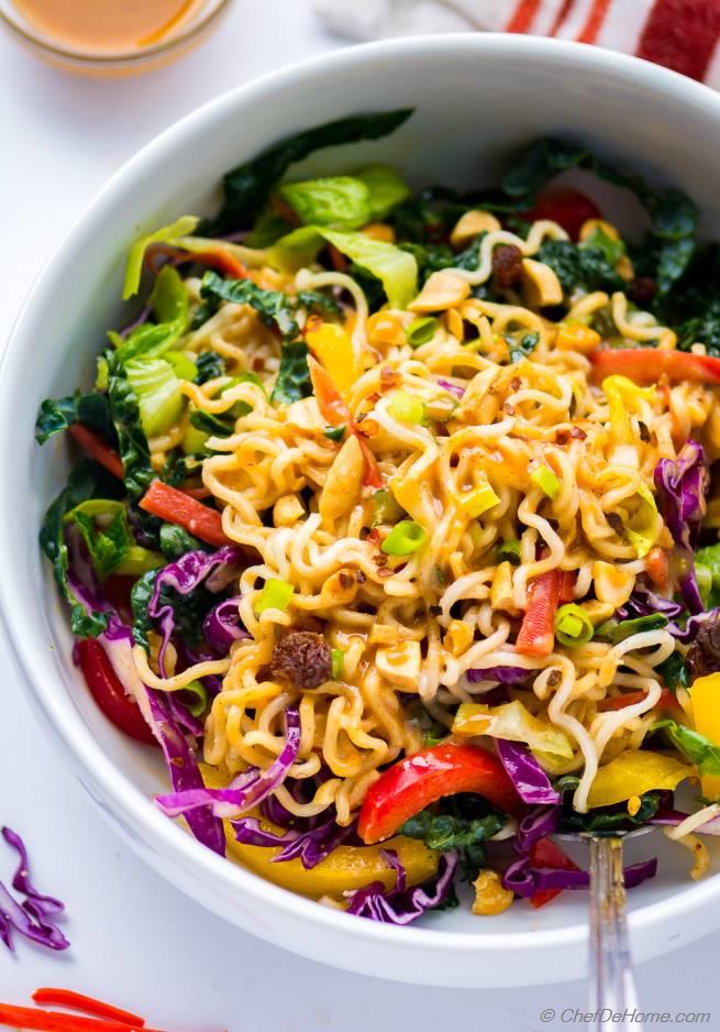 Ramen Noodle Salad with Miso Peanut Dressing Recipe | ChefDeHome.com
