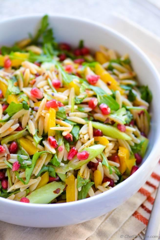 Vegan Orzo Pasta Salad with Arugula and Meyer Lemon Dressing Recipe