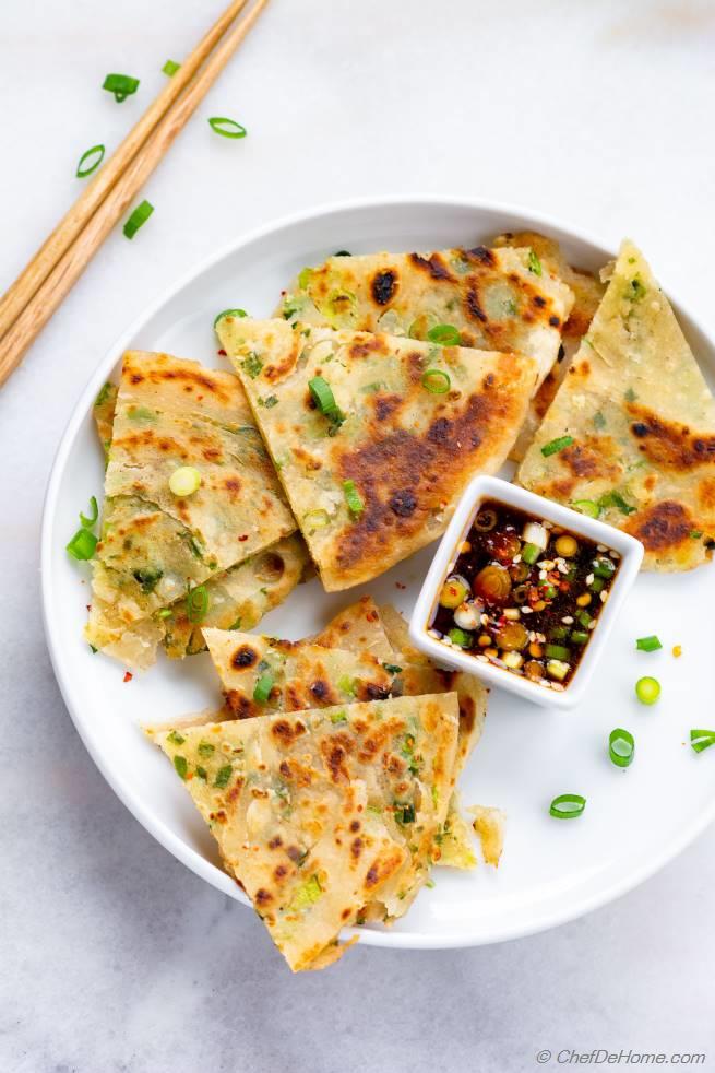 Scallion Pancake with Ginger Dipping Sauce Recipe | ChefDeHome.com