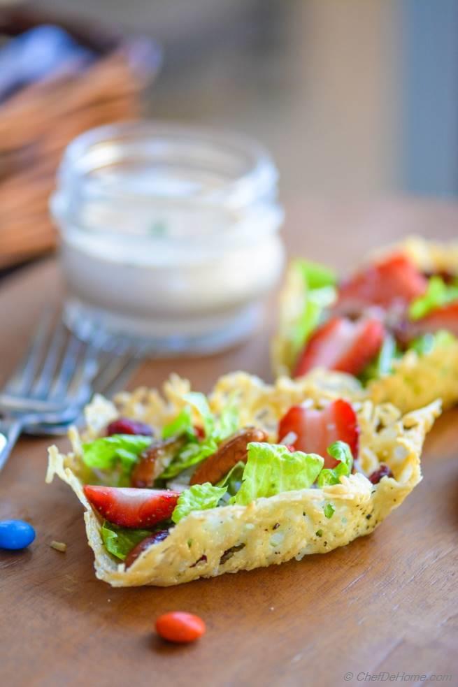 Brunch Salad in Parmesan Heart Cups with ChipotleSour Cream Dressing