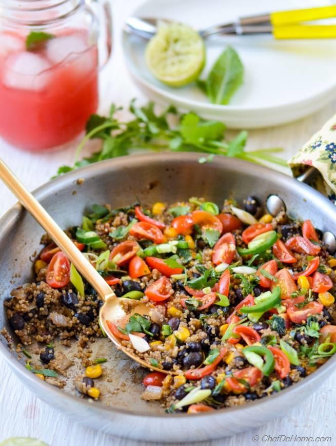 Southwest Skillet Quinoa (Rice) and Beans with TomatoMint Salsa Recipe