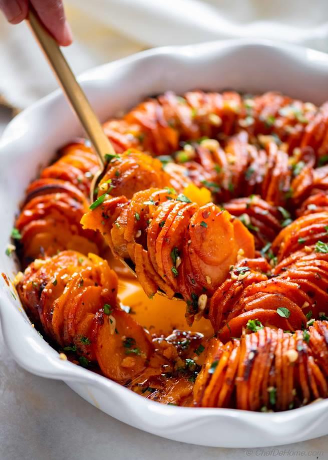 Hasselback Sweet Potatoes Casserole with Chipotle Recipe | ChefDeHome.com