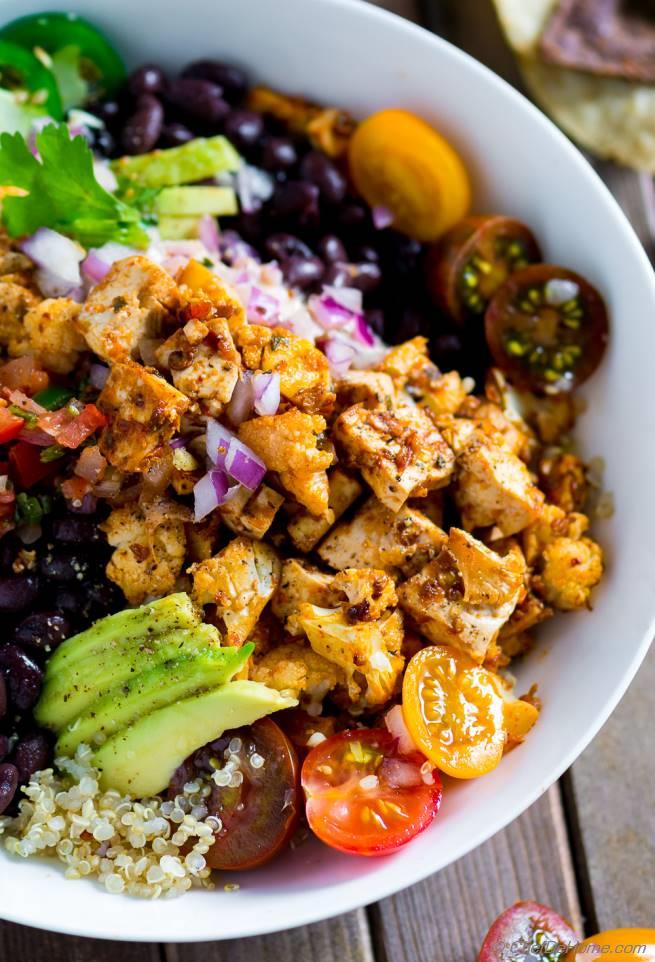 Roasted Cauliflower Chipotle Tofu Veggie Bowl Recipe