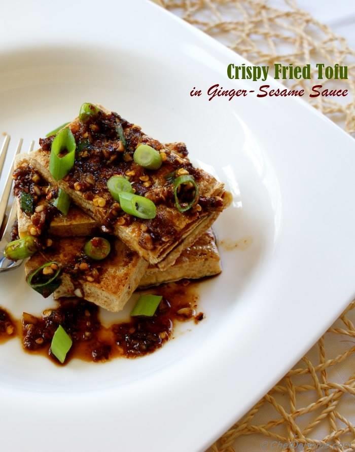 Crispy Fried Tofu with Ginger-Sesame Sauce