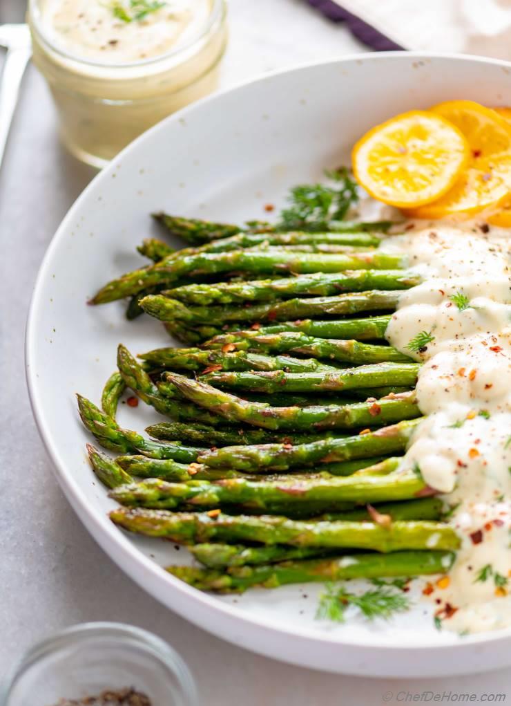 Oven Roasted Asparagus with Lemon Dill Sauce