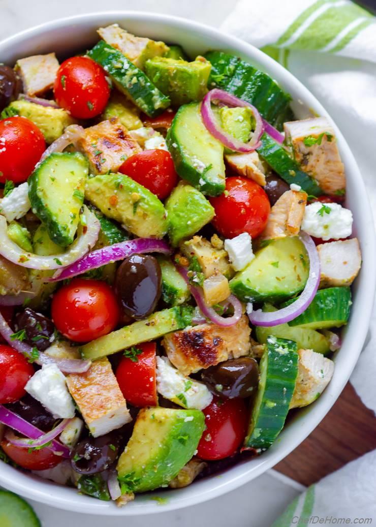 Greek Chicken Cucumber Avocado Salad