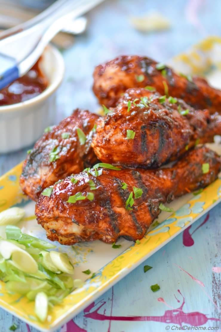 BBQ Chicken Drumsticks with Chipotle-Beer BBQ Sauce 