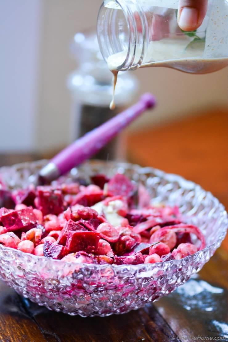 Chickpeas and Beets Salad with Creamy Tahini Dressing