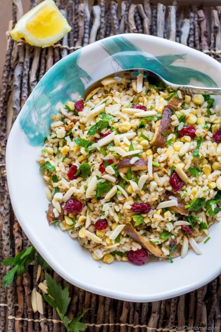 Brown Rice Salad with Mushroom and Lemony Dressing