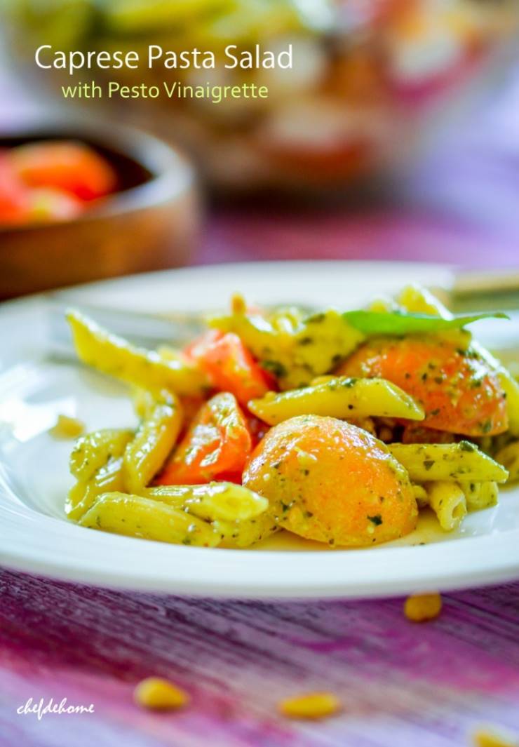 Mezze Penne Caprese Pasta Salad with Pesto Vinaigrette