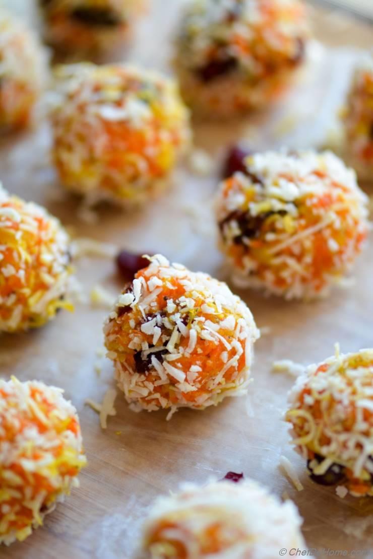 Indian Gajar Halwa Ladoo - Sweet Carrot and Coconut Truffles