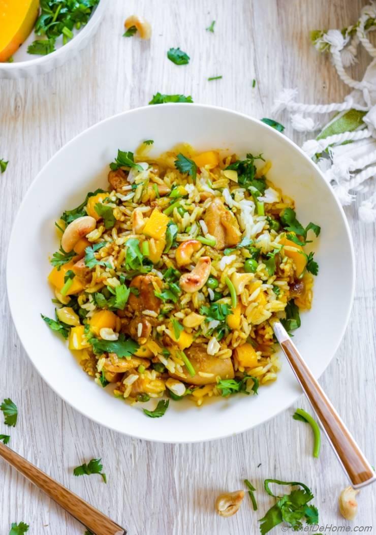 Coconut Cashew Curry Chicken and Rice with Mango