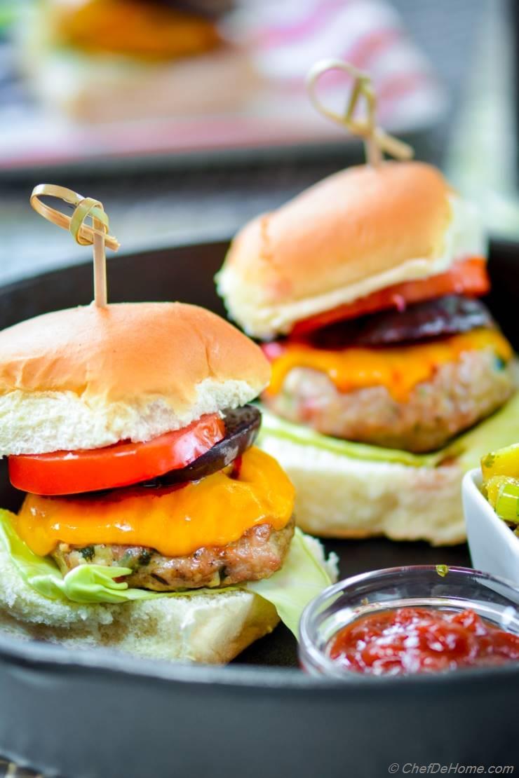 Jerk Chicken Sliders with Grilled Pineapple Relish