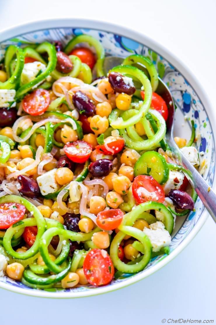 Mediterranean Chickpea Cucumber Salad with Shallot Dressing