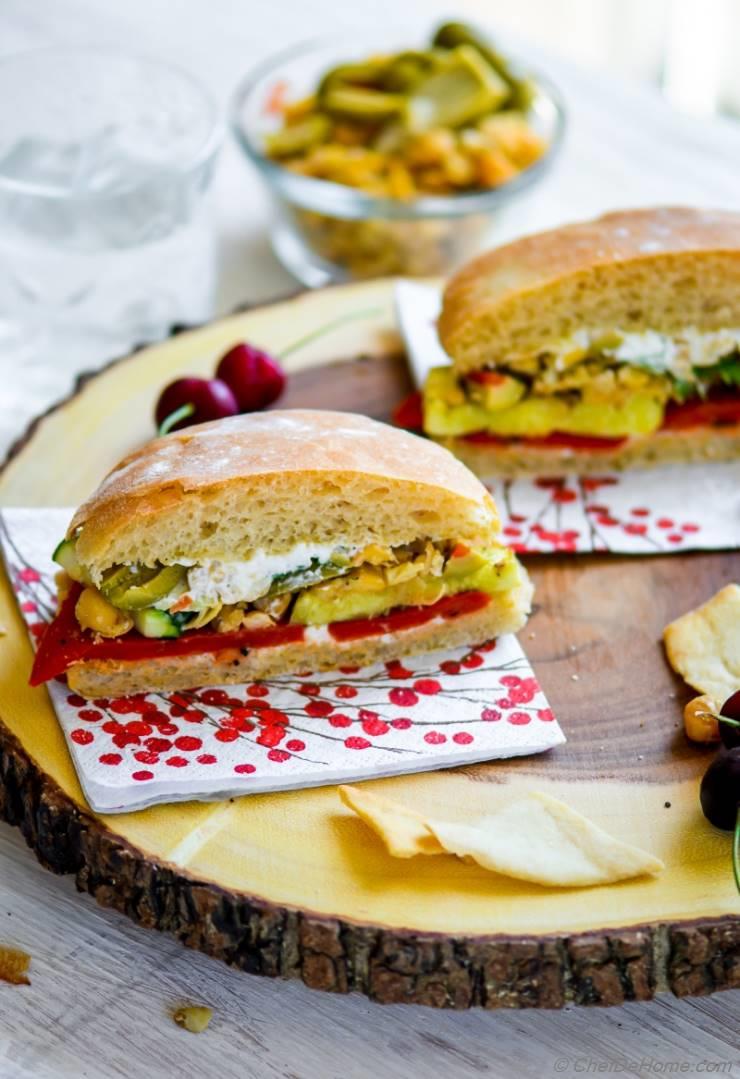 Grilled Vegetables and Smashed Chickpeas Sandwich