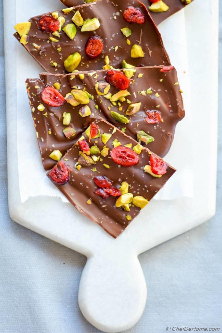 Cranberry and Pistachio Dark Chocolate Bark