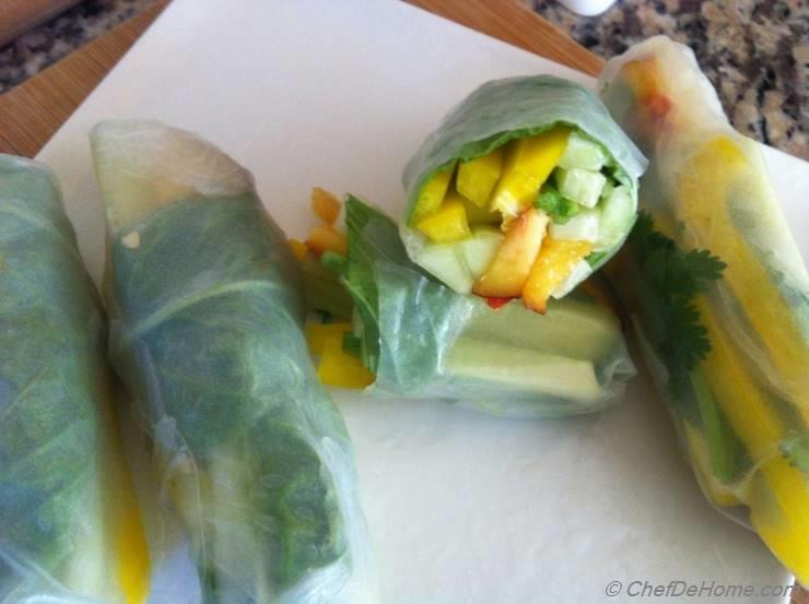 Cucumber Fresh Rolls with Peaches and Basil