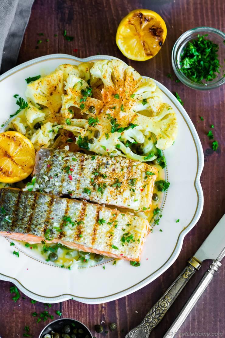 Grilled Salmon with Lemon-Butter Sauce