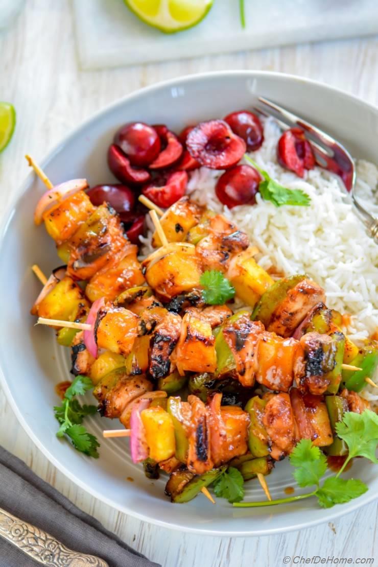 Grilled Hawaiian Chicken Skewers Recipe | ChefDeHome.com