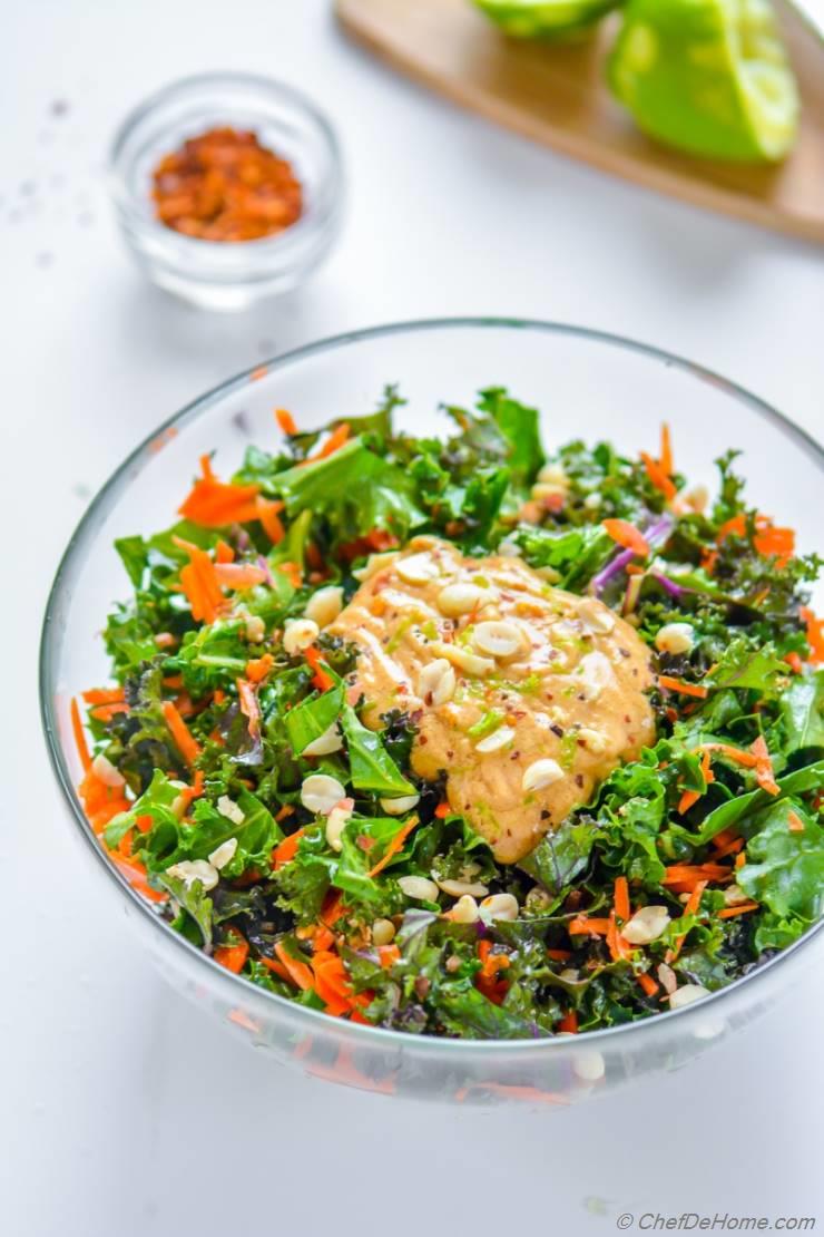 Kale and Carrots Salad with Chili Lime Peanut Dressing