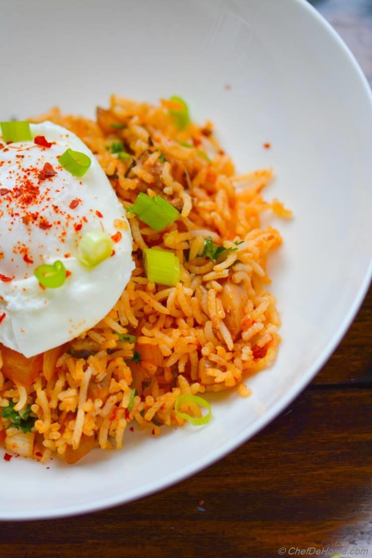 Spicy Kimchi Fried Rice with Poached Egg