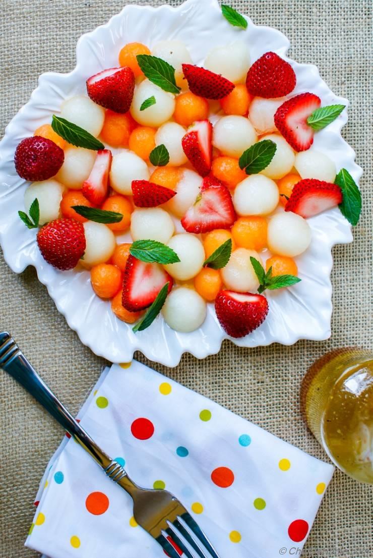 Strawberry Melon Salad with Honey-Lemon Dressing