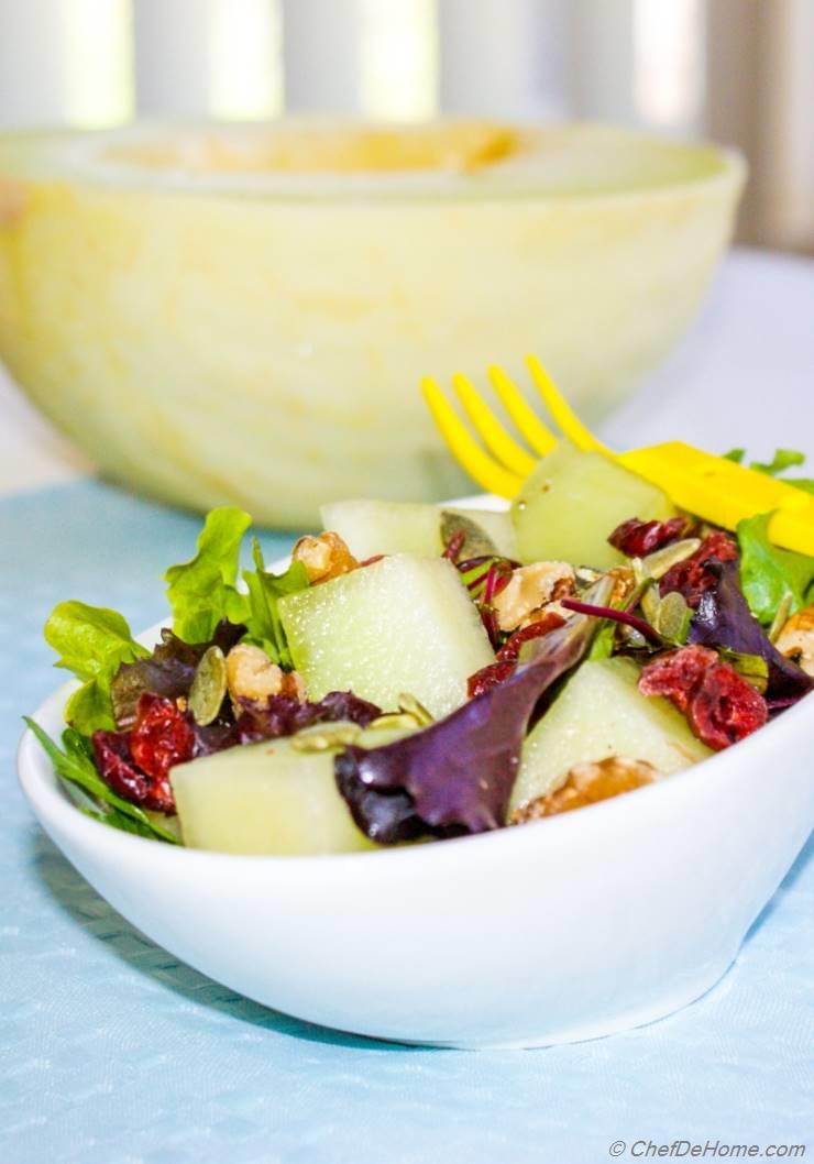 Melon Walnut Salad with Lite Lemon Dressing