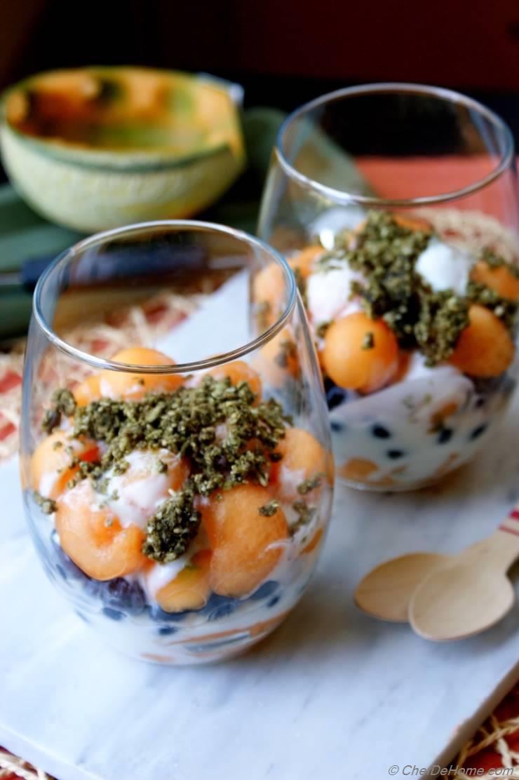 Melon, Blueberry and Yogurt Parfait with Hemp Cereal