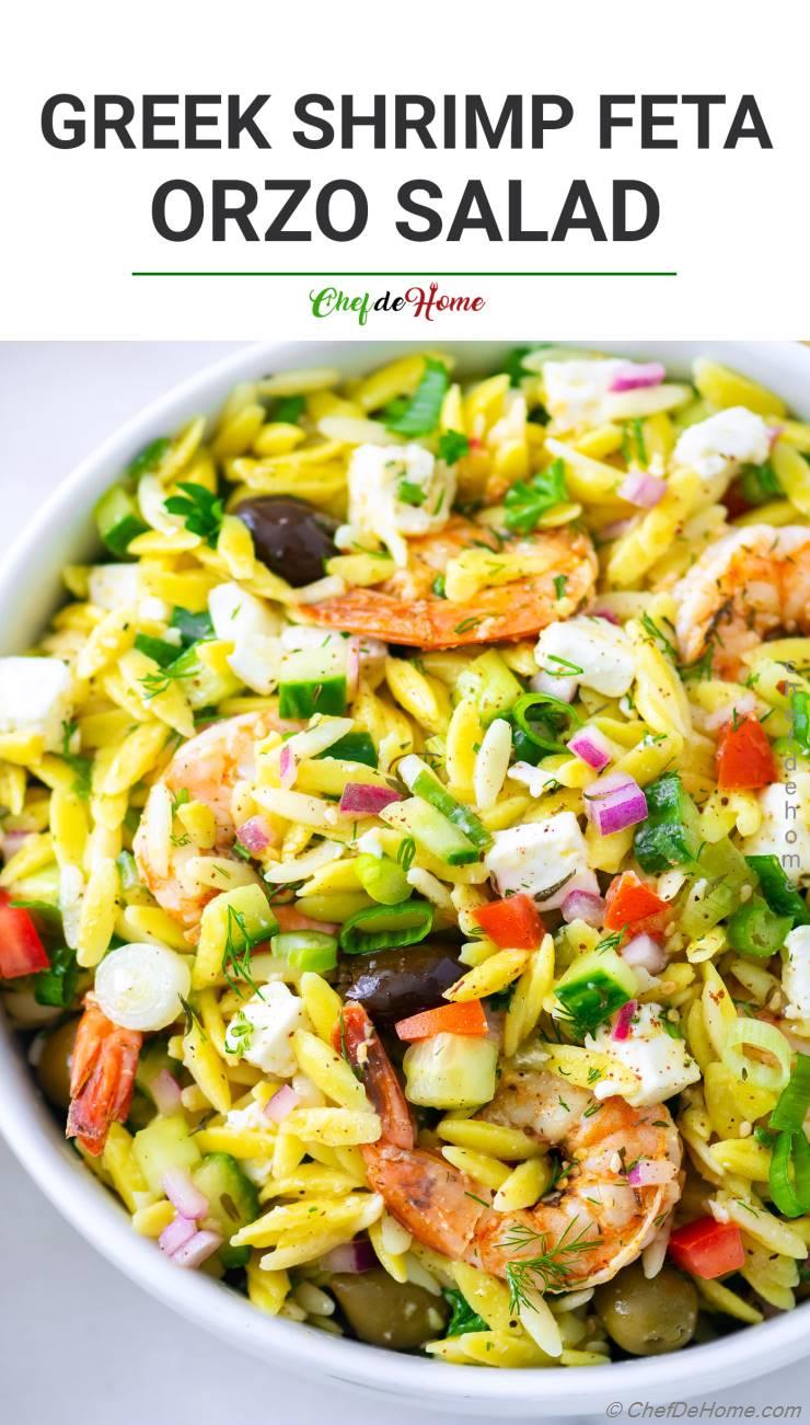 Greek Orzo Pasta Salad with Grilled Shrimp Recipe | ChefDeHome.com