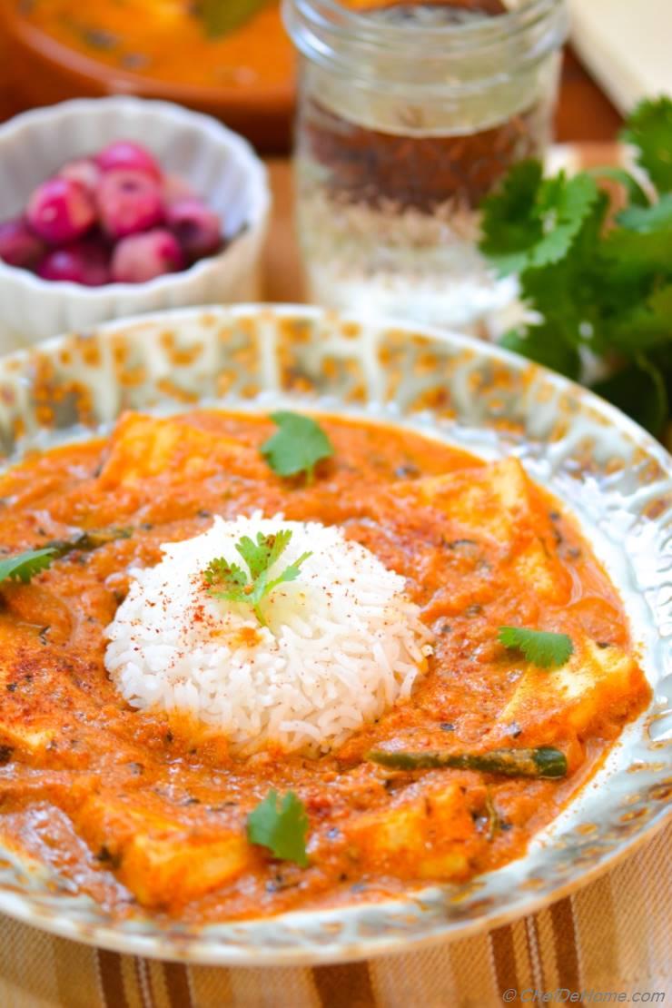 Indian Paneer Butter Masala with Pickled Pearl Onions