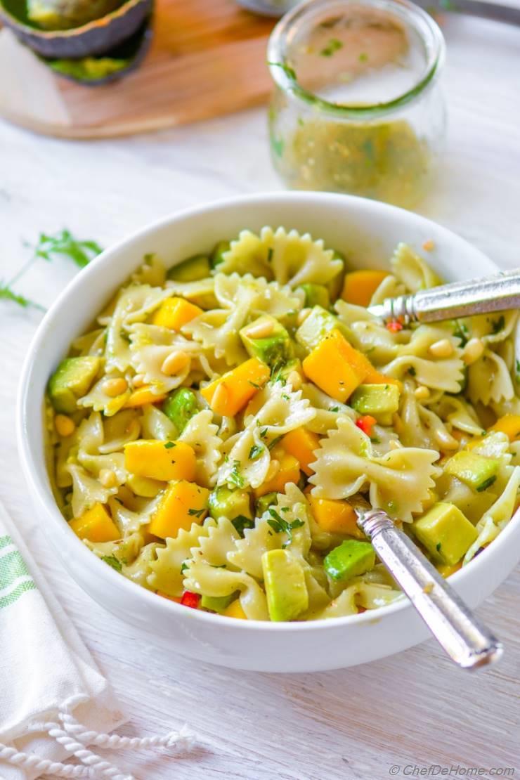 Mango Avocado Pasta Salad with Cilantro Lime Dressing Recipe |  