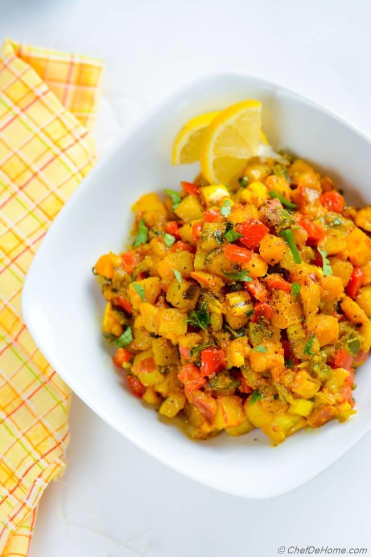 Potatoes, Squash and Poblano Curry Hash