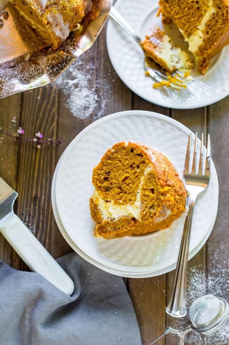 Pumpkin Bundt Cake with Cheesecake Swirl