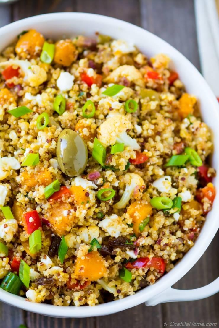 Mediterranean Warm Quinoa Salad with Squash and Cauliflower